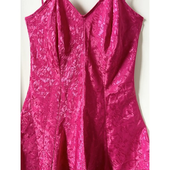 Vtg LA INTIMATES Satin Camisole Slip Dress Jacquard Hot Pink Valentines Sz M USA - Picture 3 of 6